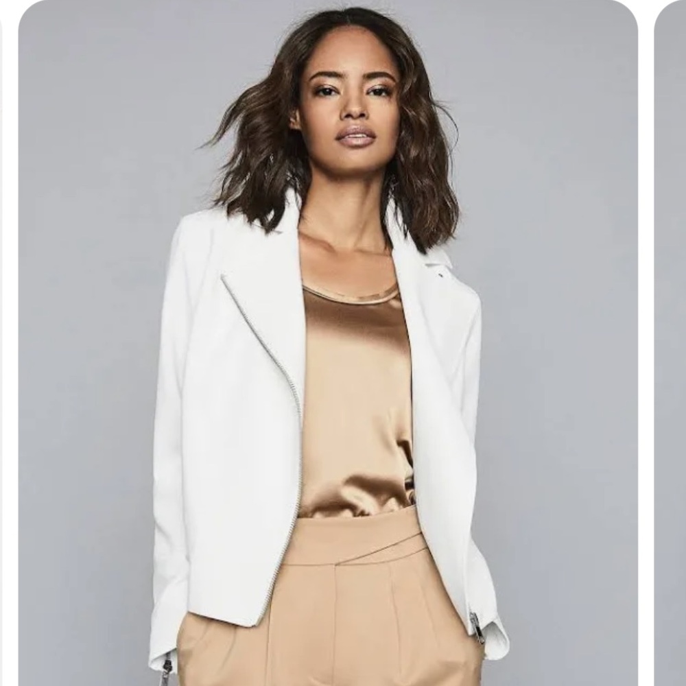 Reiss Sabine Utility Biker Jacket Asymmetrical Zipper Long Sleeve White 12